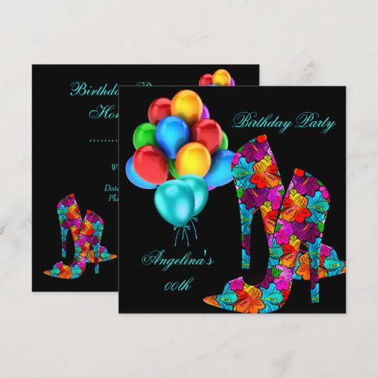 Invitation Chaussures à talons hauts FUN Ballons pour fête d' (Devant / Derrière)