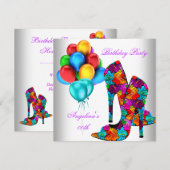 Invitation Chaussures à talons hauts FUN Ballons pour fête d' (Devant / Derrière)