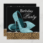 Invitation Chaussures à talons hauts léopard bleu sarcelle po (Devant / Derrière)