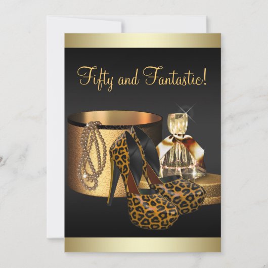 Invitation Chaussures à talons hauts léopard or femme anniver (Devant)