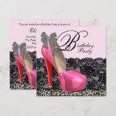 Invitation Chaussures à talons hauts Léopard Rose Fête d'anni (Devant / Derrière)
