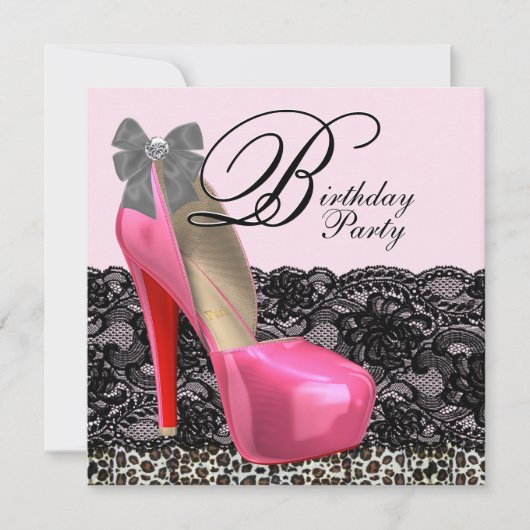 Invitation Chaussures à talons hauts Léopard Rose Fête d'anni (Devant)