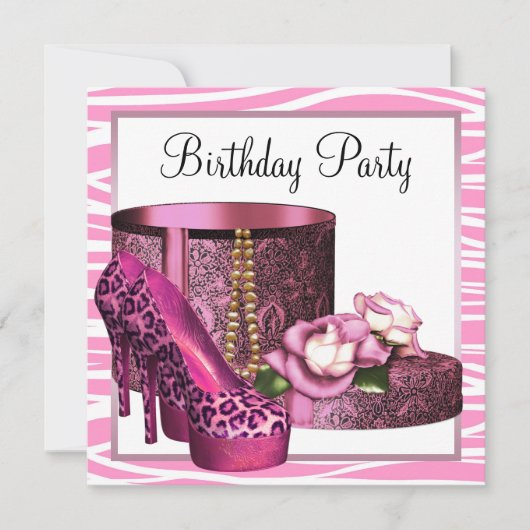 Invitation Chaussures à talons hauts léopard rose Fête d'anni (Devant)