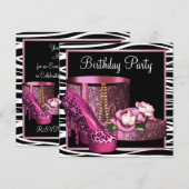 Invitation Chaussures à talons hauts léopard rose pour fête d (Devant / Derrière)