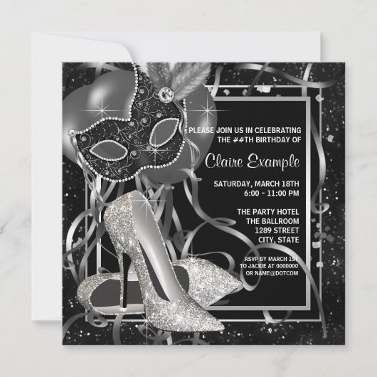 Invitation Chaussures à talons hauts noir et blanc pour fête  (Devant)