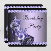 Invitation Chaussures à talons hauts noir violet Fête d'anniv (Devant / Derrière)