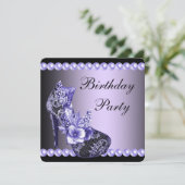 Invitation Chaussures à talons hauts noir violet Fête d'anniv (Debout devant)