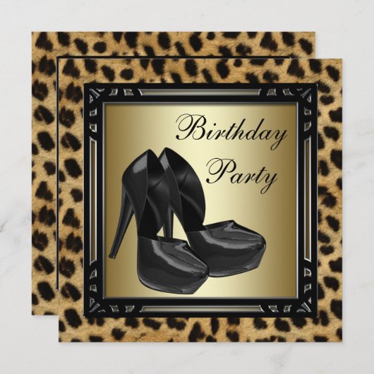 Invitation Chaussures à talons hauts noires imprimé léopard p (Devant / Derrière)