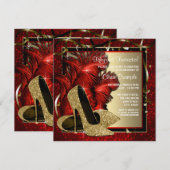 Invitation Chaussures à talons hauts noires, rouges et dorées (Devant / Derrière)