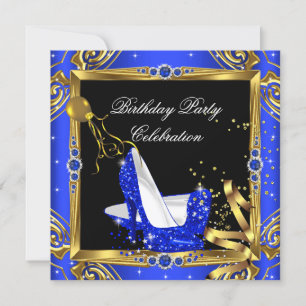 Invitation Chaussures à talons hauts pailletées bleu royal or