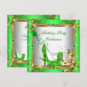 Invitation Chaussures à talons hauts pailletés vert citron or