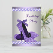 Invitation Chaussures à talons hauts perles violettes scintil (Debout devant)
