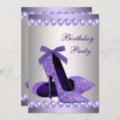 Invitation Chaussures à talons hauts perles violettes scintil (Devant / Derrière)
