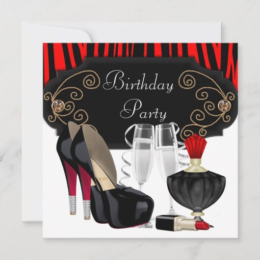Invitation Chaussures à talons hauts Red Zebra pour fête d'an (Devant)