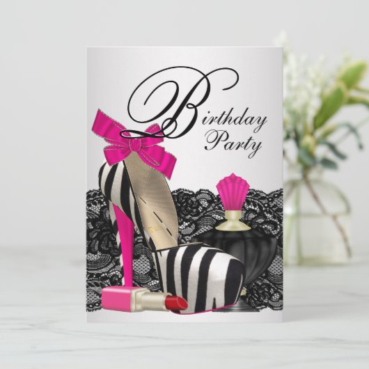 Invitation Chaussures à talons hauts rose chaud Fête du zèbre (Debout devant)