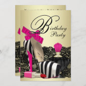 Invitation Chaussures à talons hauts rose chaud Fête Zèbre (Devant / Derrière)