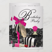 Invitation Chaussures à talons hauts rose chaud Fête Zèbre (Devant / Derrière)