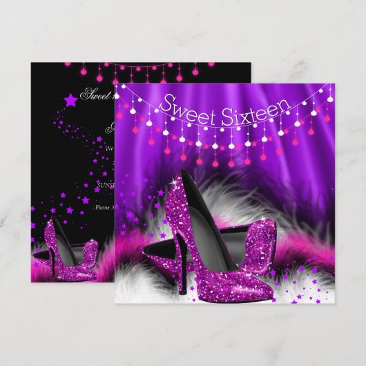 Invitation Chaussures à talons hauts rose et violet pour Swee (Devant / Derrière)