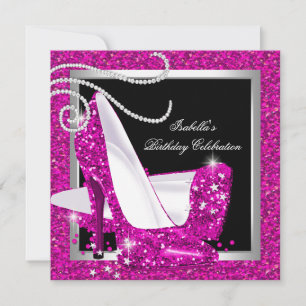 Invitation Chaussures à talons hauts rose pailleté noir fête