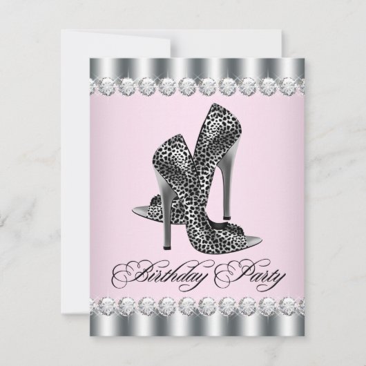Invitation Chaussures à talons hauts roses léopard pour fête (Devant)