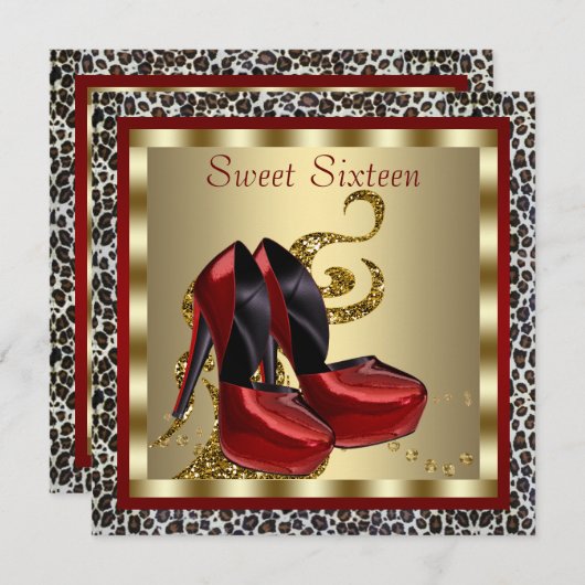 Invitation Chaussures à talons hauts rouges à imprimé léopard (Devant / Derrière)