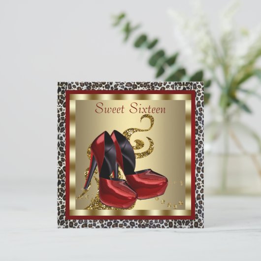 Invitation Chaussures à talons hauts rouges à imprimé léopard (Debout devant)
