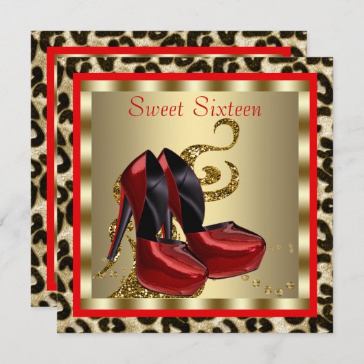 Invitation Chaussures à talons hauts rouges à imprimé léopard (Devant / Derrière)