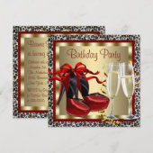 Invitation Chaussures à talons hauts rouges Anniversaire léop (Devant / Derrière)