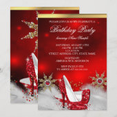 Invitation Chaussures à talons hauts rouges argent doré pour  (Devant / Derrière)