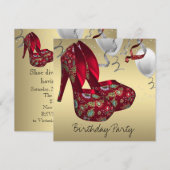 Invitation Chaussures à talons hauts rouges dorés pour fête d (Devant / Derrière)