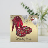 Invitation Chaussures à talons hauts rouges dorés pour fête d (Debout devant)