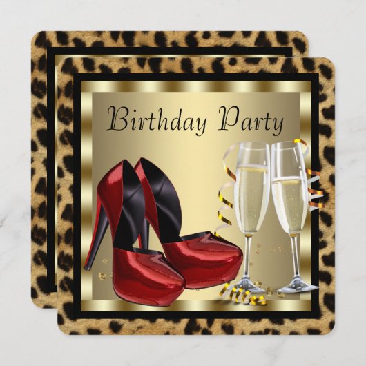Invitation Chaussures à talons hauts rouges Léopard Anniversa (Devant / Derrière)
