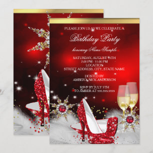 Invitation Chaussures à talons hauts rouges pailletées argent