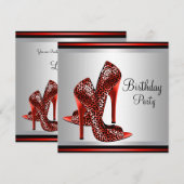 Invitation Chaussures à talons hauts rouges pour anniversaire (Devant / Derrière)