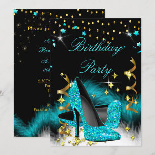 Invitation Chaussures à talons hauts sarcelle bleue scintilla