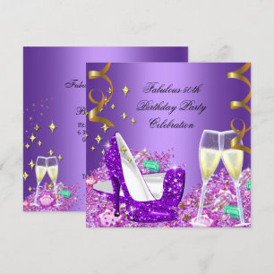 Invitation Chaussures à talons hauts scintillantes violettes