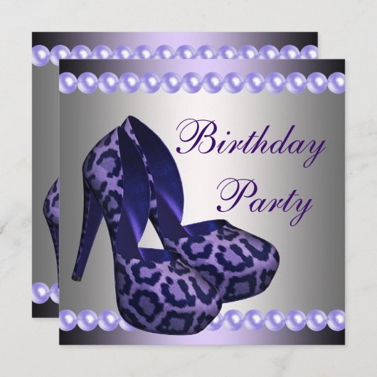Invitation Chaussures à talons hauts violet léopard fête d'an (Devant / Derrière)