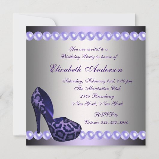 Invitation Chaussures à talons hauts violet léopard fête d'an (Dos)