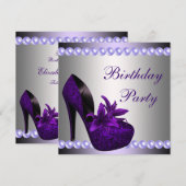 Invitation Chaussures à talons hauts violets Perles Anniversa (Devant / Derrière)