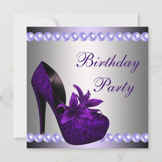 Invitation Chaussures à talons hauts violets Perles Anniversa (Devant)