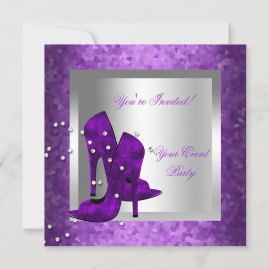 Invitation Chaussures à talons hauts violettes Argent Soirée (Devant)