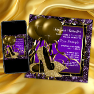 Invitation Chaussures à talons hauts violettes et dorées pour