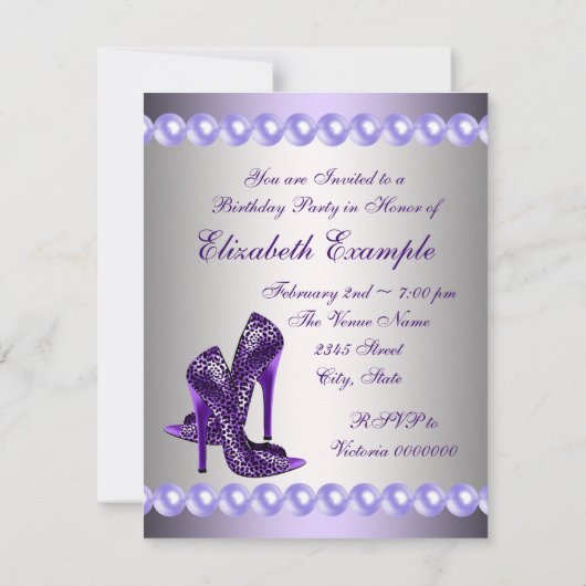 Invitation Chaussures à talons hauts violettes Fête d'anniver (Dos)