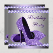 Invitation Chaussures à talons hauts violettes Fête d'anniver (Devant / Derrière)