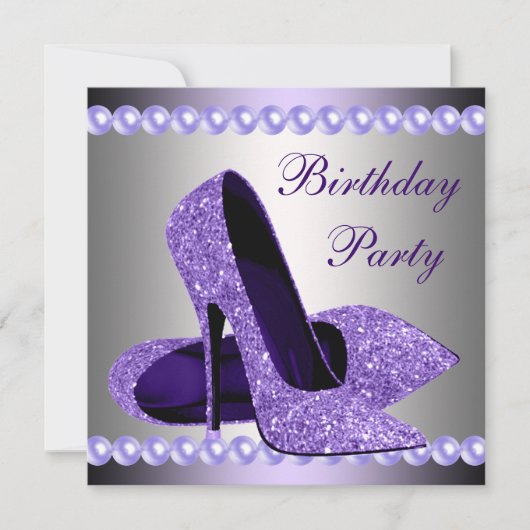 Invitation Chaussures à talons hauts violettes Fête d'anniver (Devant)