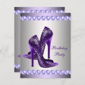 Invitation Chaussures à talons hauts violettes pour fête d'an (Devant / Derrière)