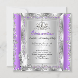 Invitation Chaussures argent lavande pour fête des 15 ans de 