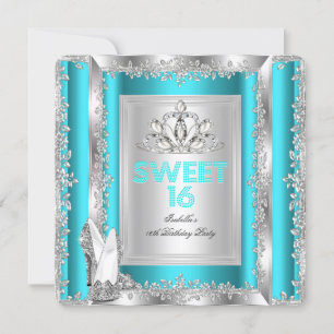 Invitation Chaussures argentées sarcelle bleu aqua Princesse