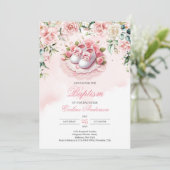 Invitation Chaussures Baptême rose fille babypanons rousse ro (Debout devant)