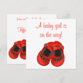 Invitation Chaussures bébé à rosettes rouges Fête bébé fille (Devant / Derrière)